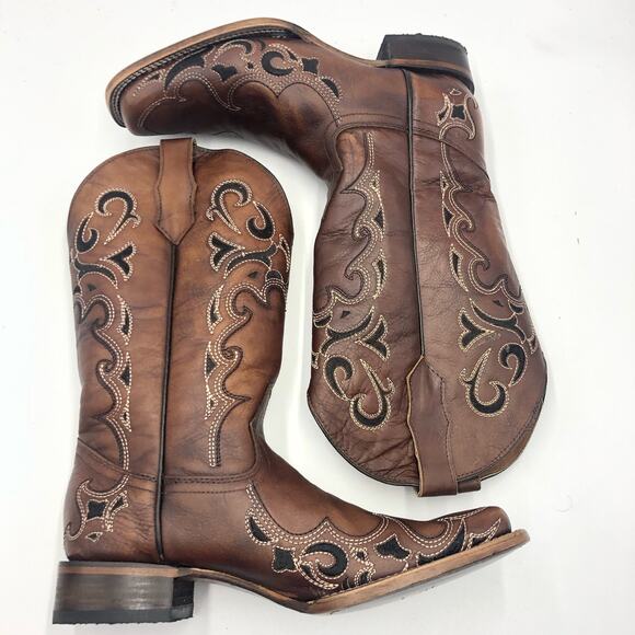 Circle G by Corral  Brown/Black Embroidery Square Toe Boots Size 11 - Picture 9 of 11